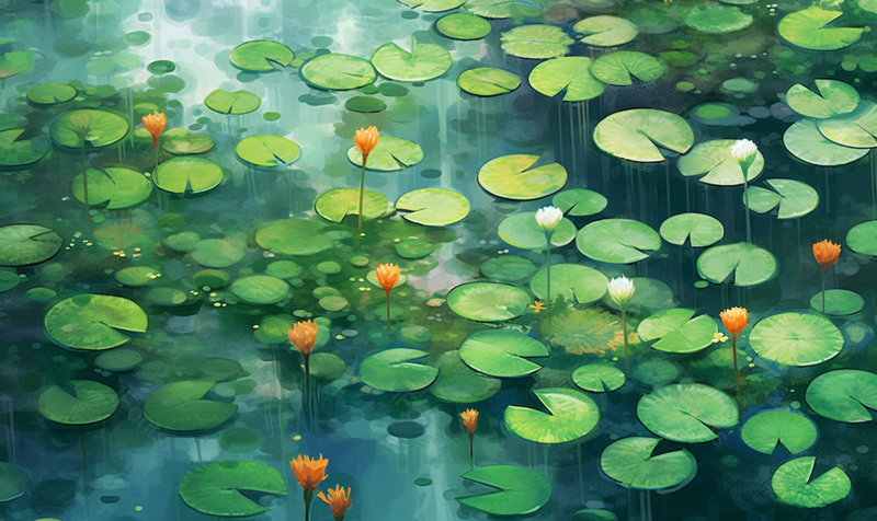 夏天唯美水面上的睡莲荷花池插画背景,插画/手绘图,插画/手绘图库,插画/手绘图下载,插画/手绘